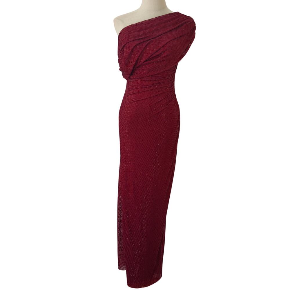Self-Portrait Burgundy Rhinestone Drape Midi Dress US 6 - Picture 6 of 12